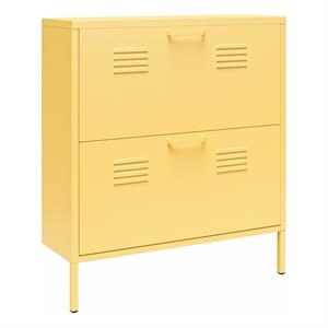 Pemberly Row Modern 2-Door Metal Shoe Storage Cabinet in Yellow