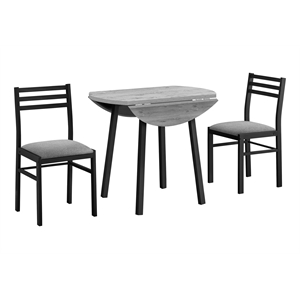 Pemberly Row 3Pc Small Gray Dining Table Set - 35&quot Drop Leaf - Black Metal
