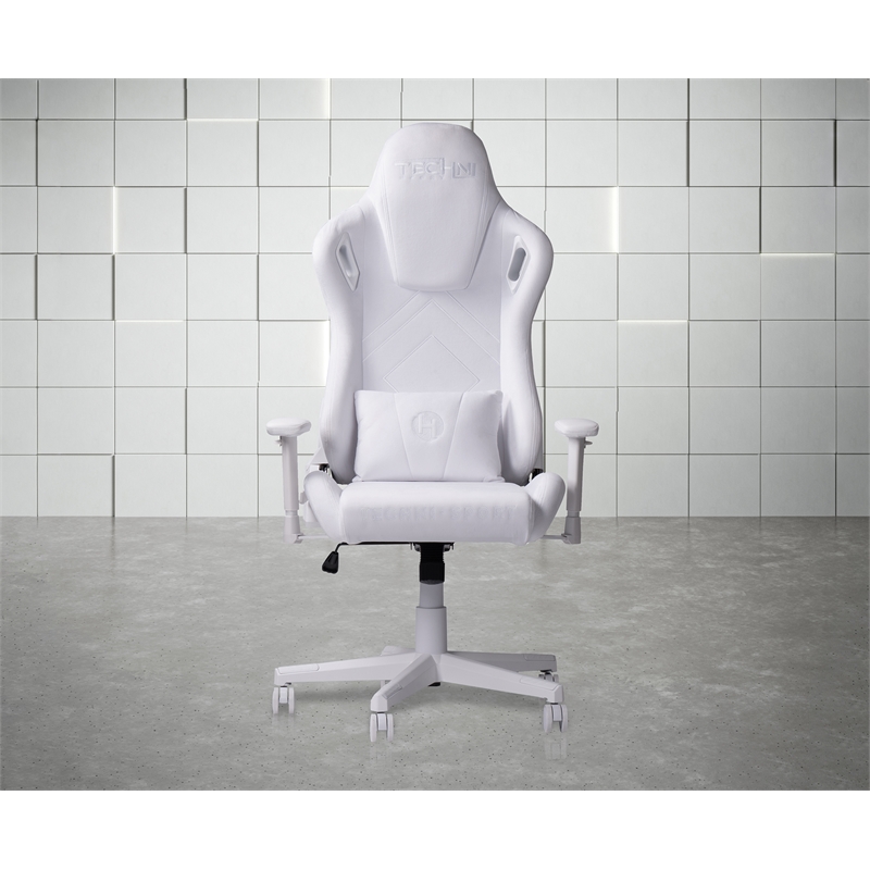 Pemberly Row Modern Sport Velvet Fabric Gaming Chair in White