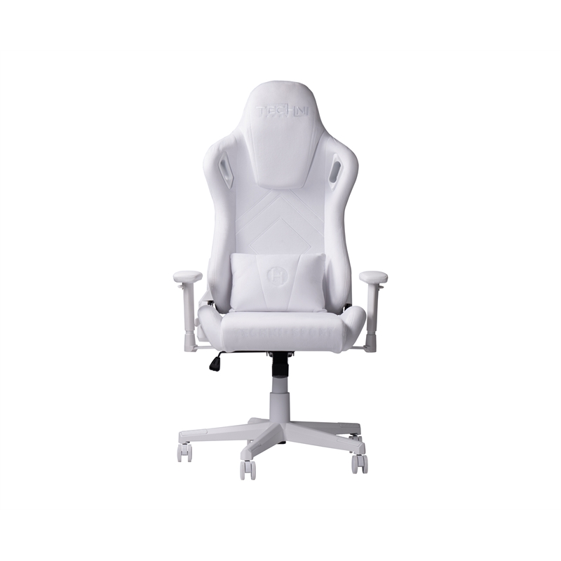Pemberly Row Modern Sport Velvet Fabric Gaming Chair in White