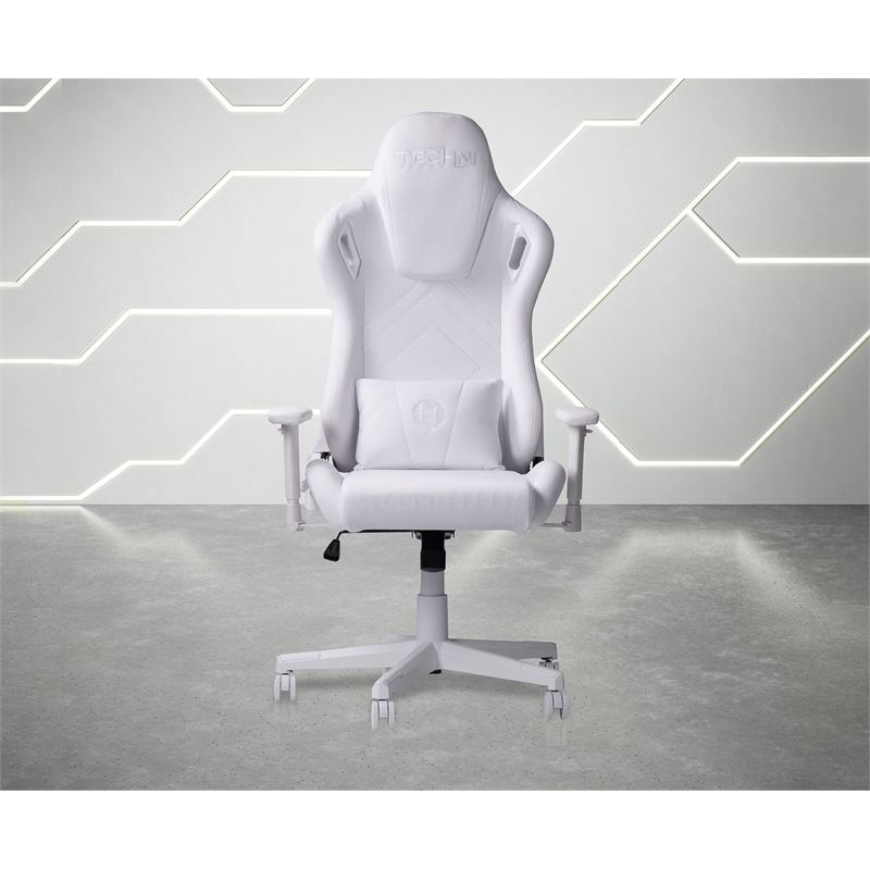 Pemberly Row Modern Sport Velvet Fabric Gaming Chair in White