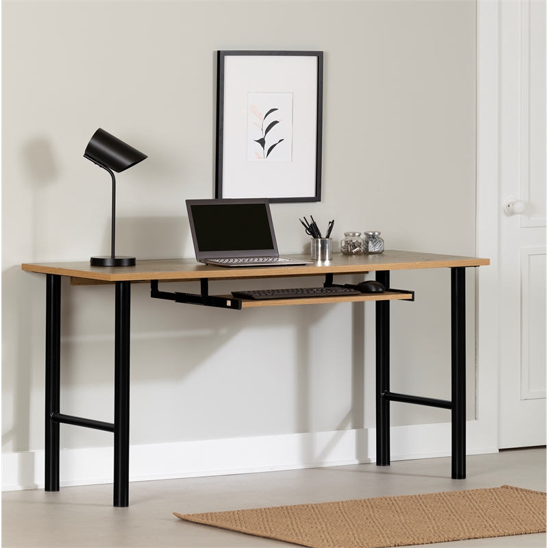 Pemberly Row Contemporary Desk with Keyboard Tray Nordik Oak