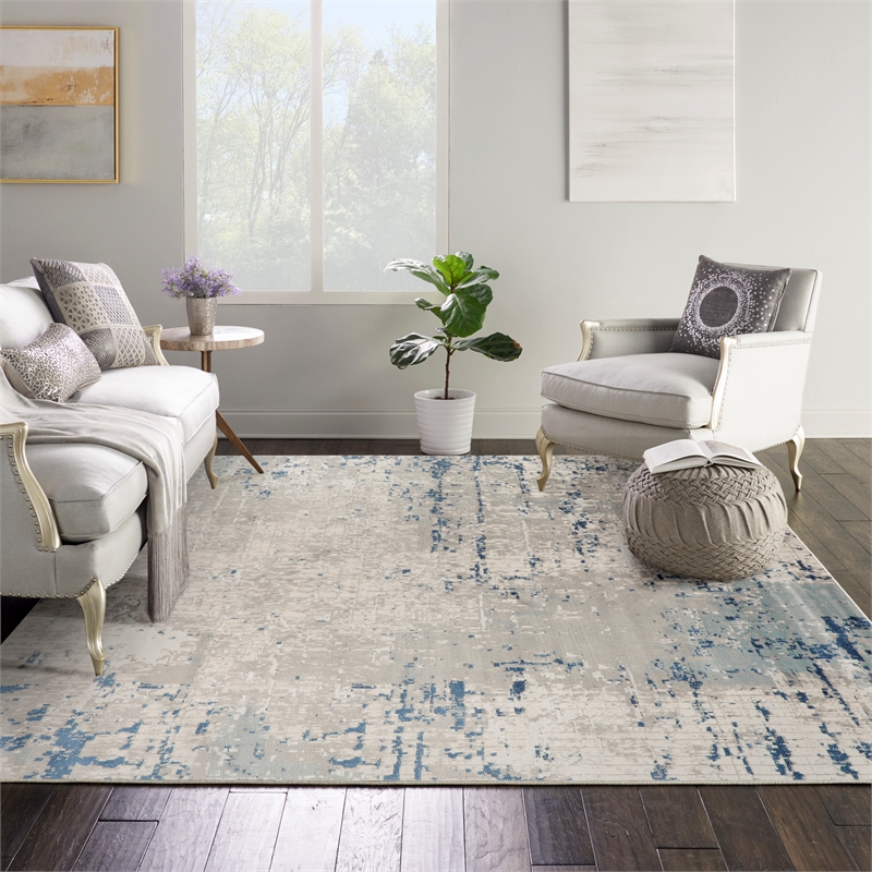Pemberly Row Contemporary 10' x Square Ivory Gray Blue Area Rug