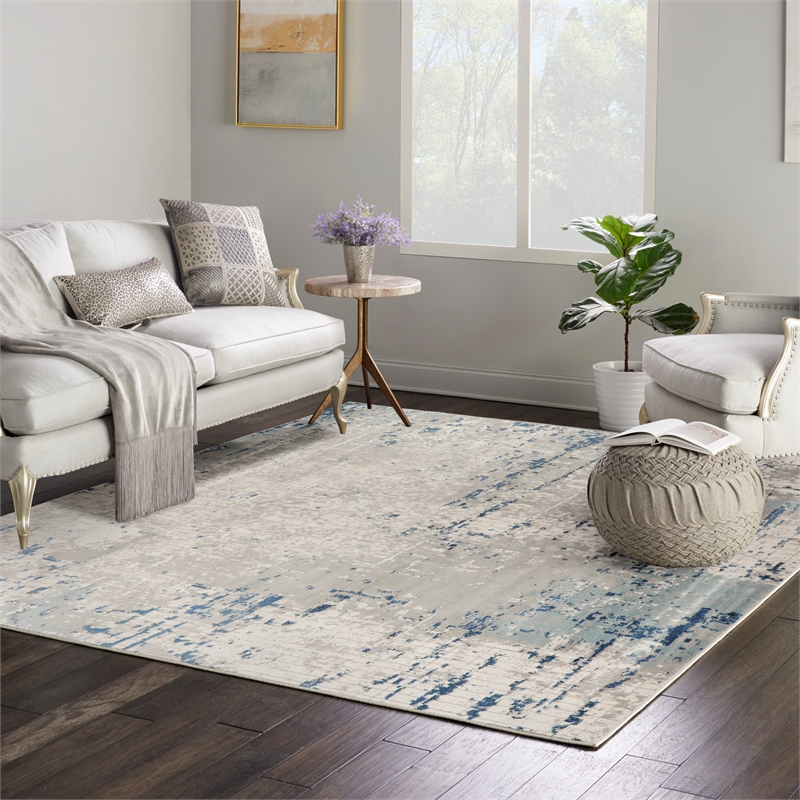 Pemberly Row Contemporary 10' x Square Ivory Gray Blue Area Rug