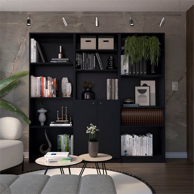 Pemberly Row Modern 3 Piece Living Room Set Black Engineered Wood