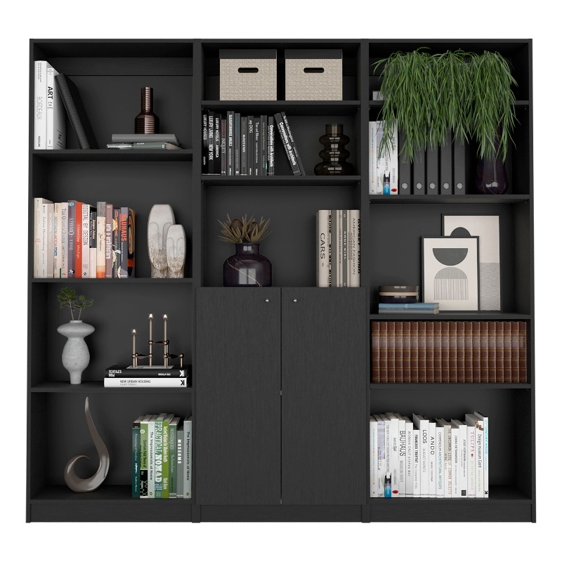 Pemberly Row Modern 3 Piece Living Room Set Black Engineered Wood