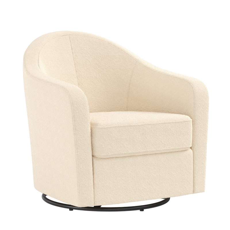 Pemberly Row Gentle Swivel Curved Accent Chair in Ivory Boucle