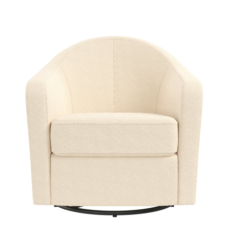 Pemberly Row Gentle Swivel Curved Accent Chair in Ivory Boucle