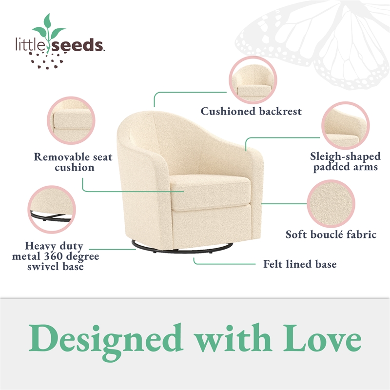 Pemberly Row Gentle Swivel Curved Accent Chair in Ivory Boucle