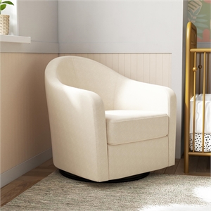 Pemberly Row Gentle Swivel Curved Accent Chair in Ivory Boucle