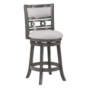 Pemberly Row Modern 24&quot Wood & Fabric Swivel Counter Stool in Gray