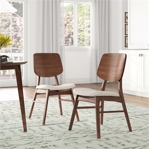 Pemberly Row 17&quot Wood/Fabric Dining Chair in Walnut (Set of 2)