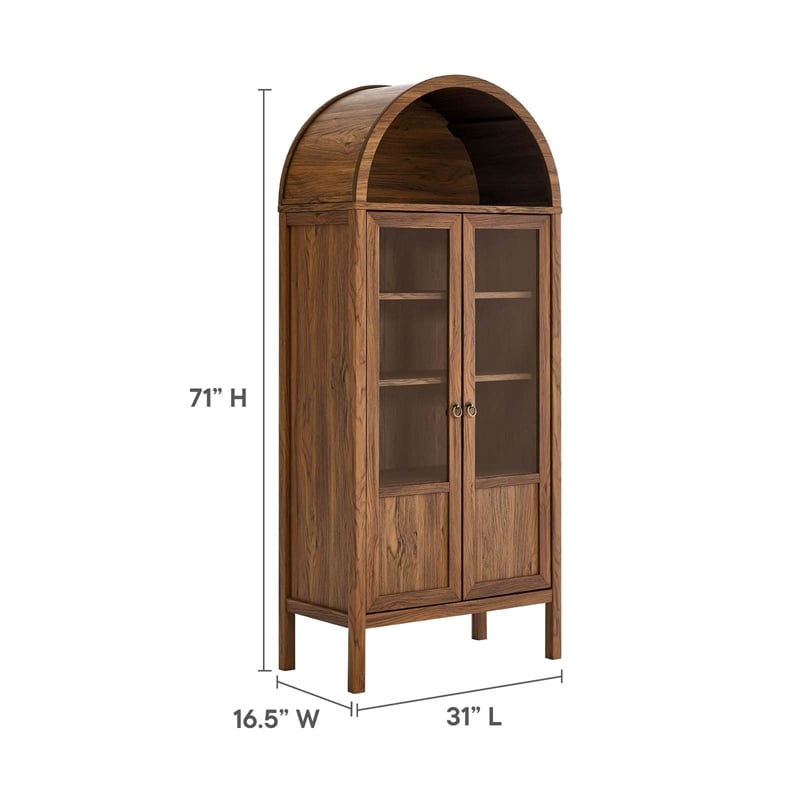 Pemberly Row Wood Tall Storage Display Cabinet with Rounded Arched Top in Walnut