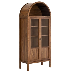 Pemberly Row Wood Tall Storage Display Cabinet with Rounded Arched Top in Walnut