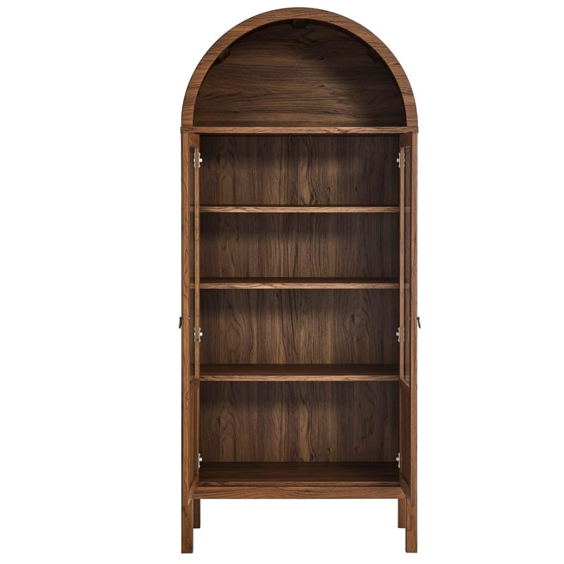 Pemberly Row Wood Tall Storage Display Cabinet with Rounded Arched Top in Walnut