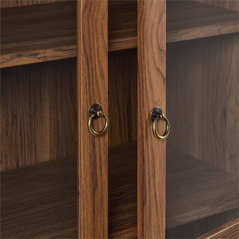 Pemberly Row Wood Tall Storage Display Cabinet with Rounded Arched Top in Walnut