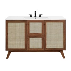 Pemberly Row 48&quot Single Sink Modern Wood Bathroom Vanity in Walnut/White