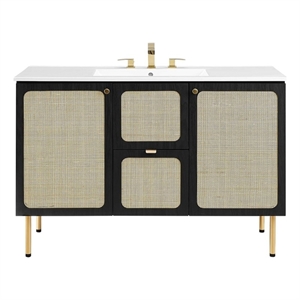 Pemberly Row 48&quot Single Sink Wood & Metal Bathroom Vanity in Black/White