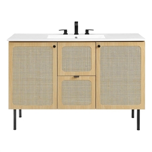 Pemberly Row 48&quot Single Sink Wood & Metal Bathroom Vanity in Oak and White
