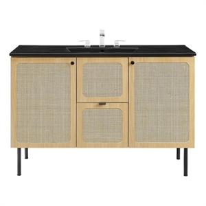 Pemberly Row 48&quot Single Sink Wood & Metal Bathroom Vanity in Oak and Black