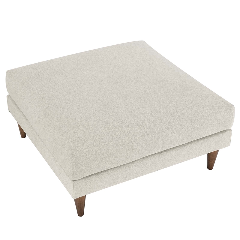 Pemberly Row Upholstered Polyester Fabric Ottoman with Tapered Legs in Ivory