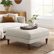 Pemberly Row Upholstered Polyester Fabric Ottoman with Tapered Legs in Ivory