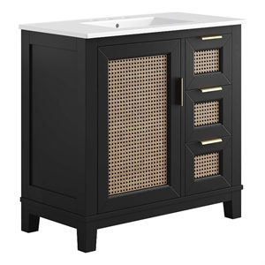 Pemberly Row 36&quot Solid Wood Bathroom Vanity Cabinet in Black and White