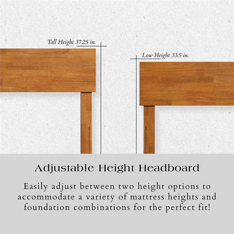 Pemberly Row Queen Modern Solid Wood Panel Headboard in Light Toffee