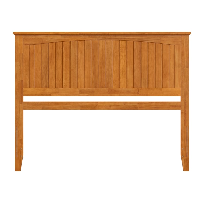 Pemberly Row Queen Coastal Solid Wood Panel Headboard in Light Toffee