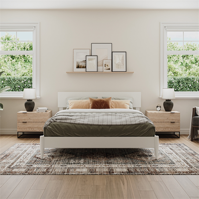 Pemberly Row Modern Solid Wood Low Profile Queen Platform Bed in White