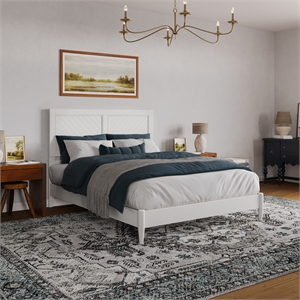 Pemberly Row Queen Solid Wood Low Profile Platform Bed in White