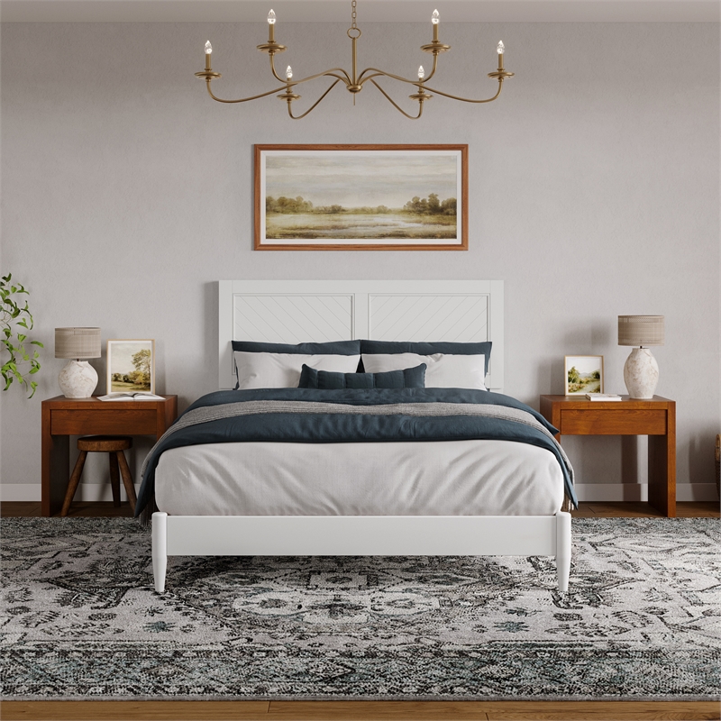 Pemberly Row Queen Solid Wood Low Profile Platform Bed in White