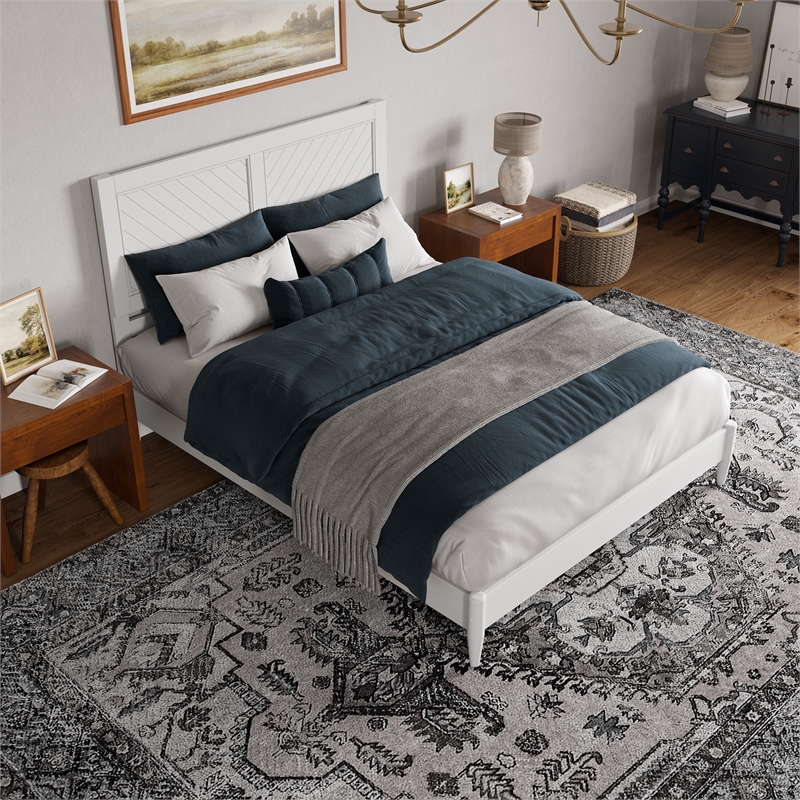 Pemberly Row Queen Solid Wood Low Profile Platform Bed in White
