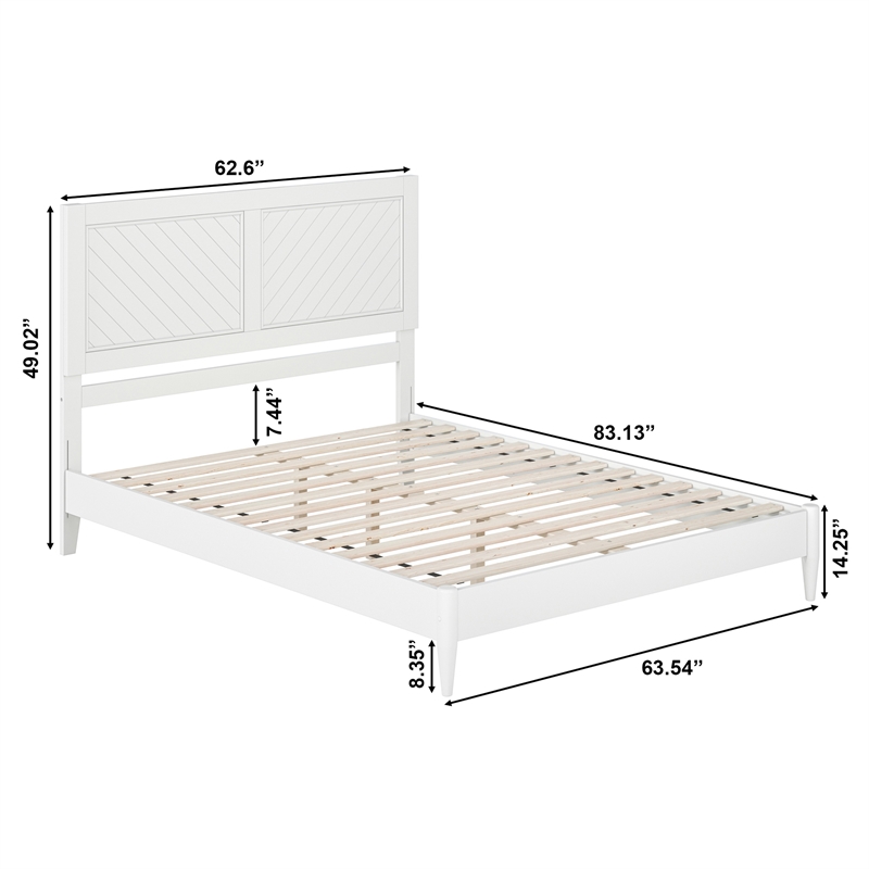 Pemberly Row Queen Solid Wood Low Profile Platform Bed in White
