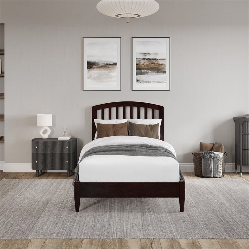 Pemberly Row Quincy Twin XL Wood Low Profile Platform Bed in Espresso