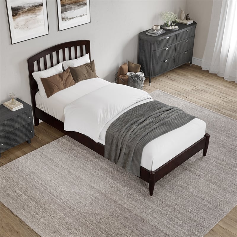 Pemberly Row Quincy Twin XL Wood Low Profile Platform Bed in Espresso
