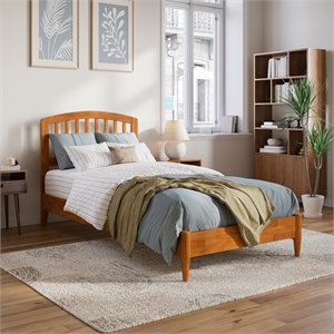 Pemberly Row Quincy Twin XL Wood Low Profile Platform Bed in Light Toffee