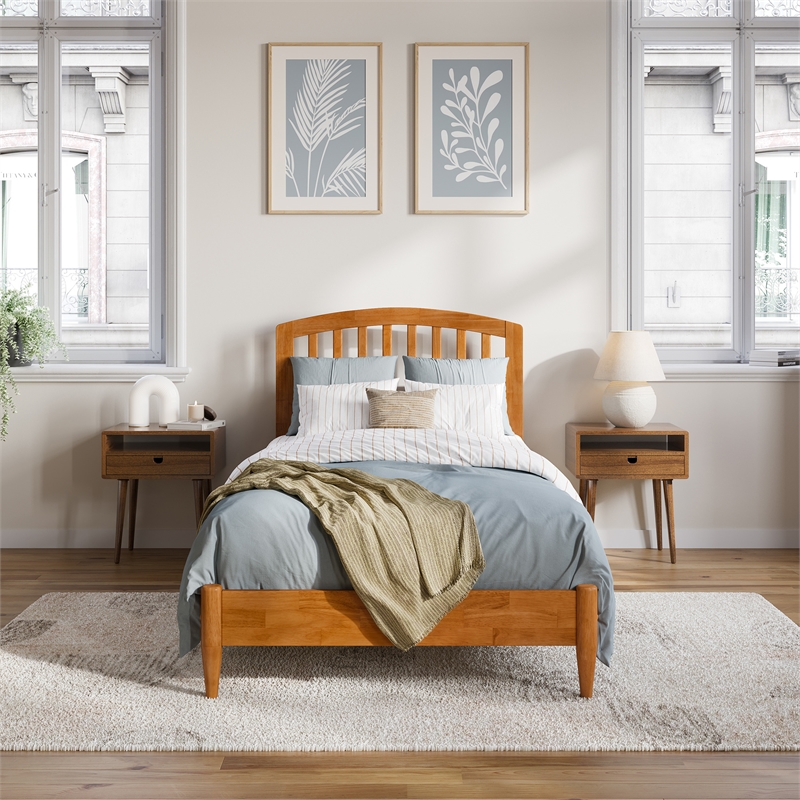 Pemberly Row Quincy Twin XL Wood Low Profile Platform Bed in Light Toffee