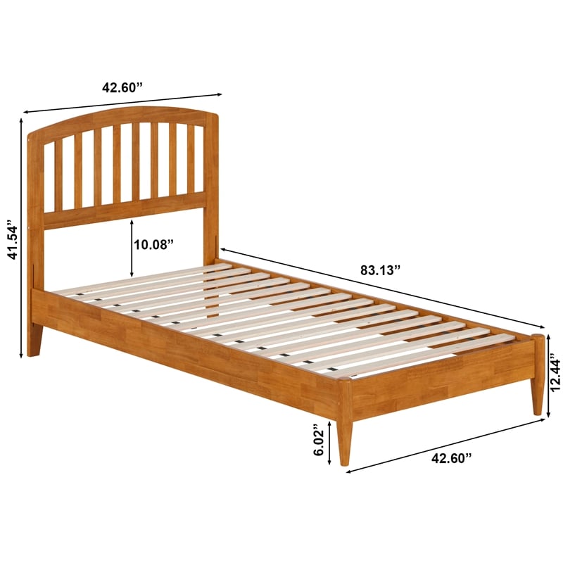 Pemberly Row Quincy Twin XL Wood Low Profile Platform Bed in Light Toffee