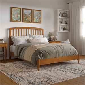 Pemberly Row Quincy Queen Wood Low Profile Platform Bed in Light Toffee