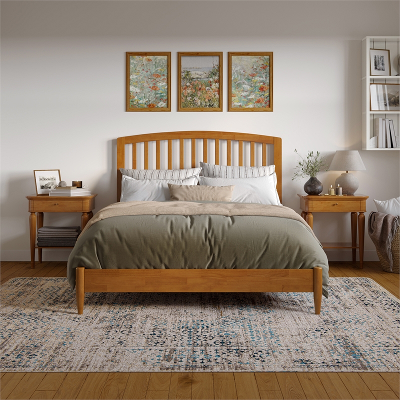 Pemberly Row Quincy Queen Wood Low Profile Platform Bed in Light Toffee