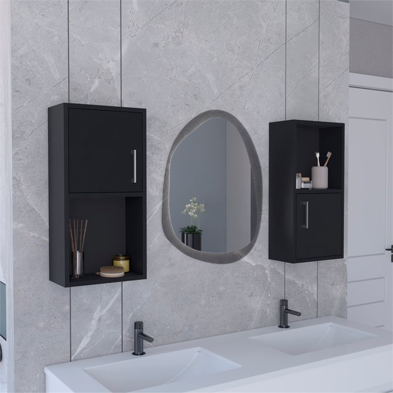Pemberly Row Contemporary Medicine Cabinet Black Engineered Wood