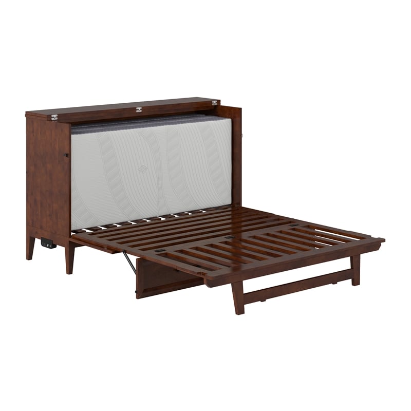 Pemberly Row Queen Wood Murphy Bed Chest w/ Mattress & Built-in Charger - Walnut