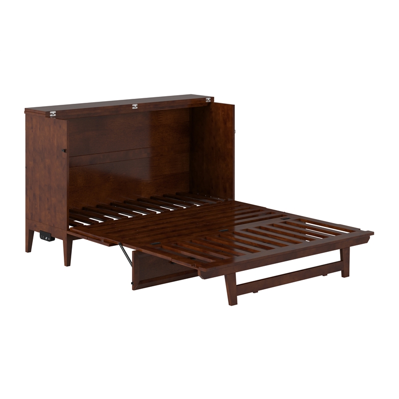 Pemberly Row Queen Wood Murphy Bed Chest w/ Mattress & Built-in Charger - Walnut