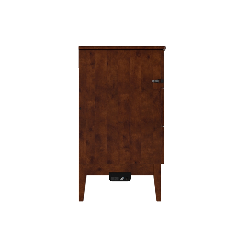 Pemberly Row Queen Wood Murphy Bed Chest w/ Mattress & Built-in Charger - Walnut