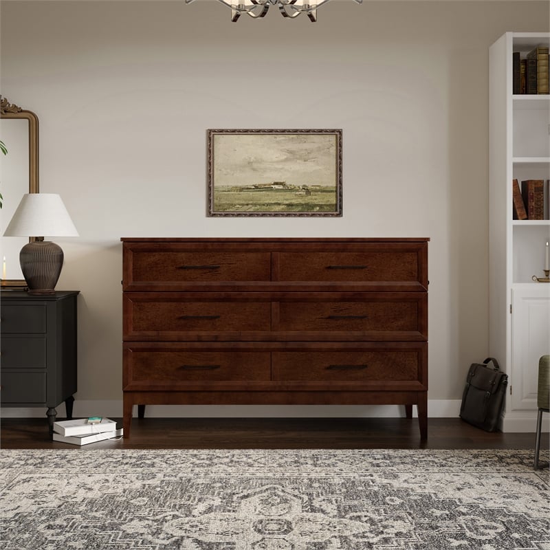 Pemberly Row Queen Wood Murphy Bed Chest w/ Mattress & Built-in Charger - Walnut
