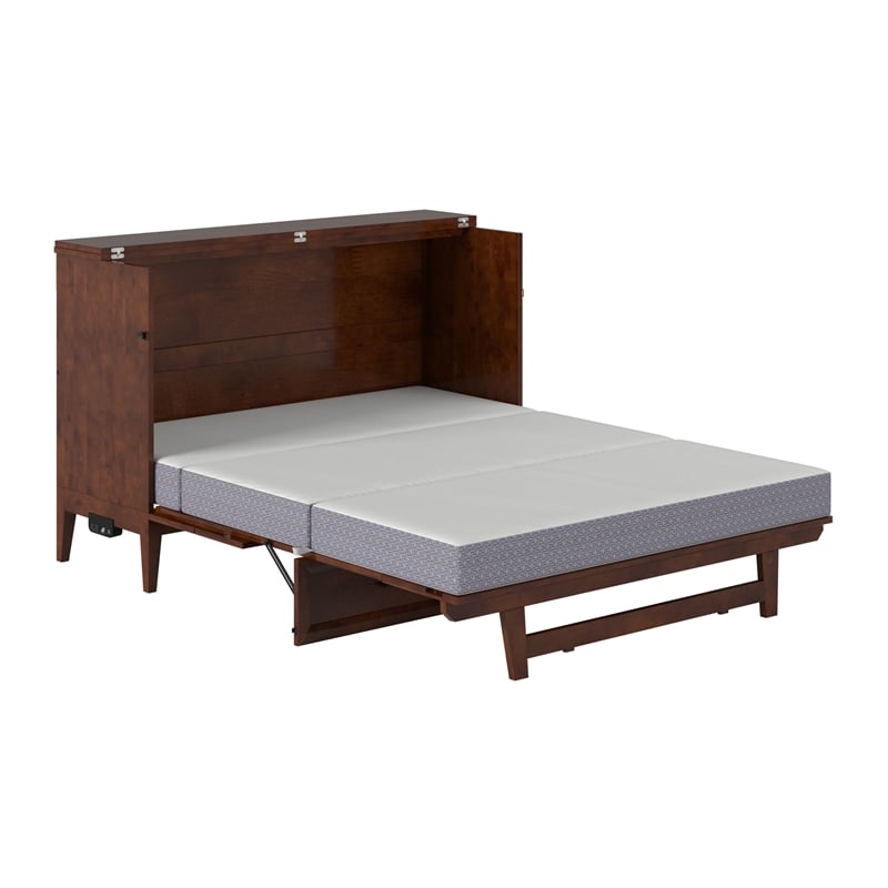 Pemberly Row Queen Wood Murphy Bed Chest w/ Mattress & Built-in Charger - Walnut
