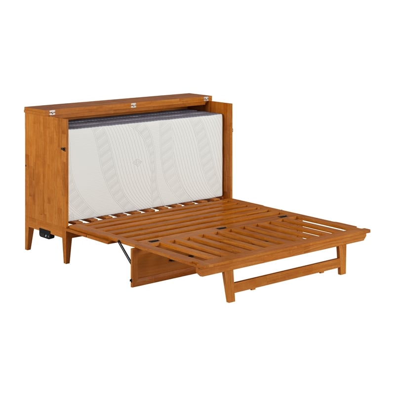 Pemberly Row Queen Murphy Bed Chest w/ Mattress & Built-in Charger in Toffee