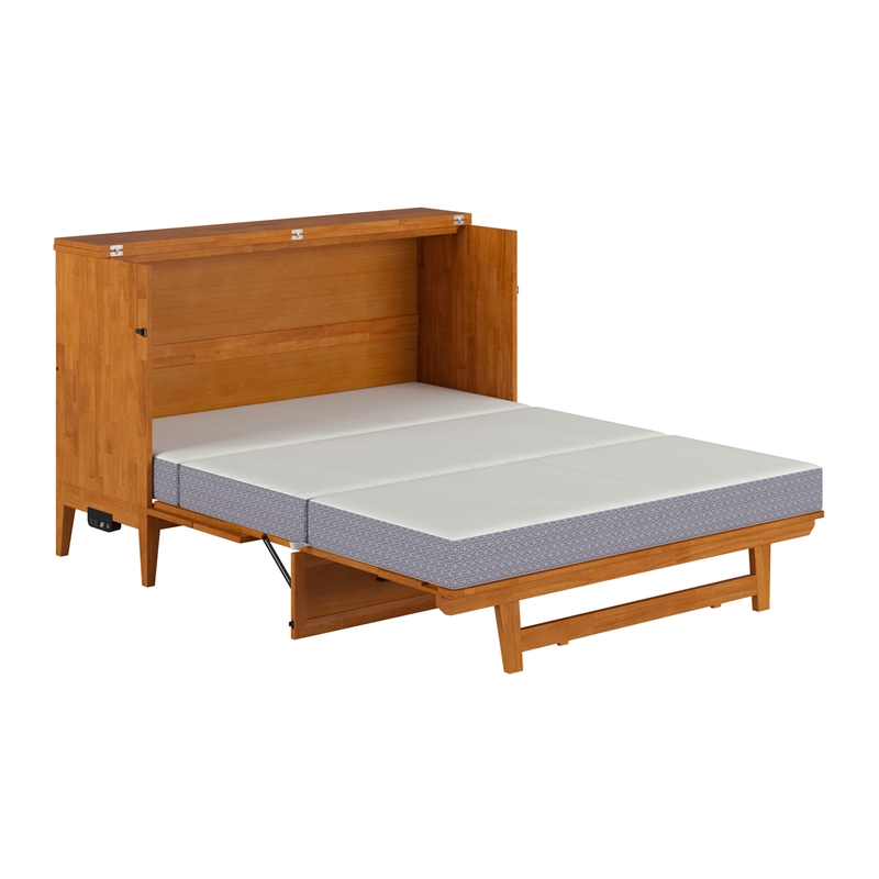 Pemberly Row Queen Murphy Bed Chest w/ Mattress & Built-in Charger in Toffee