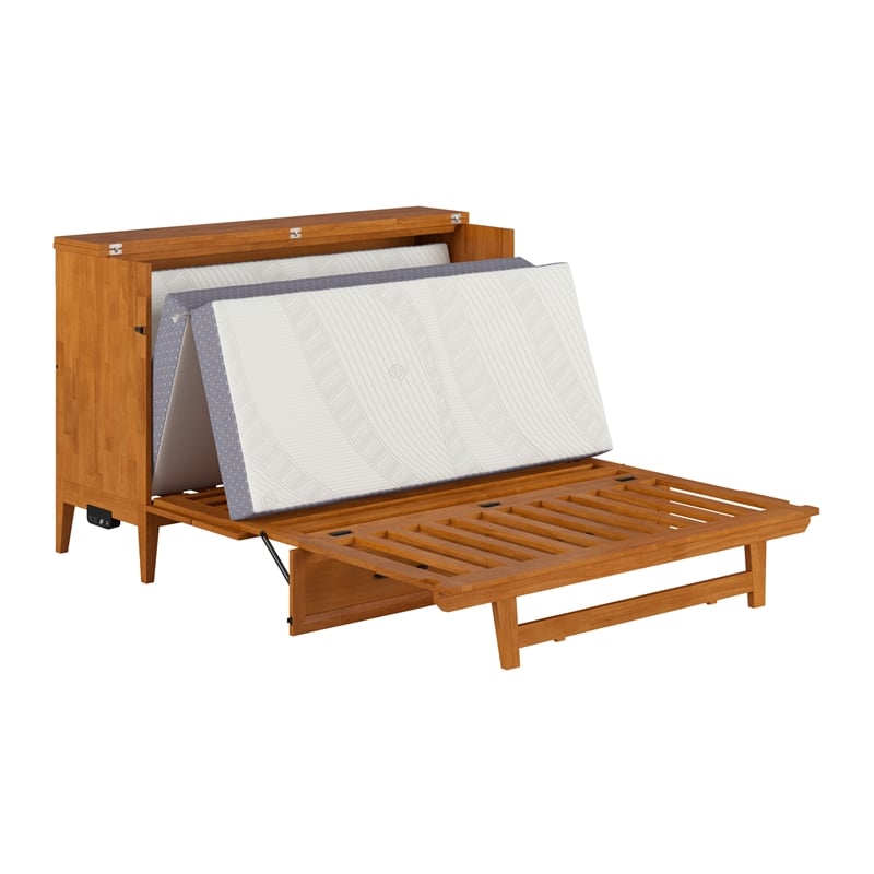 Pemberly Row Queen Murphy Bed Chest w/ Mattress & Built-in Charger in Toffee